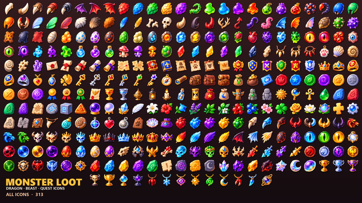 Monster & Dragon Loot Icons - 313 RPG Drops