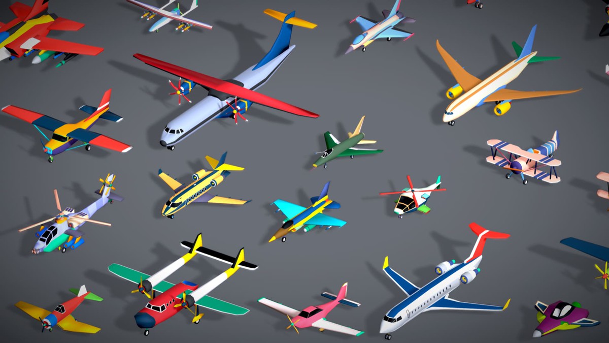55 Stylized Airfield Vehicle Pack: Aircraft Plane Helicopter - Lowpoly Toon Kit