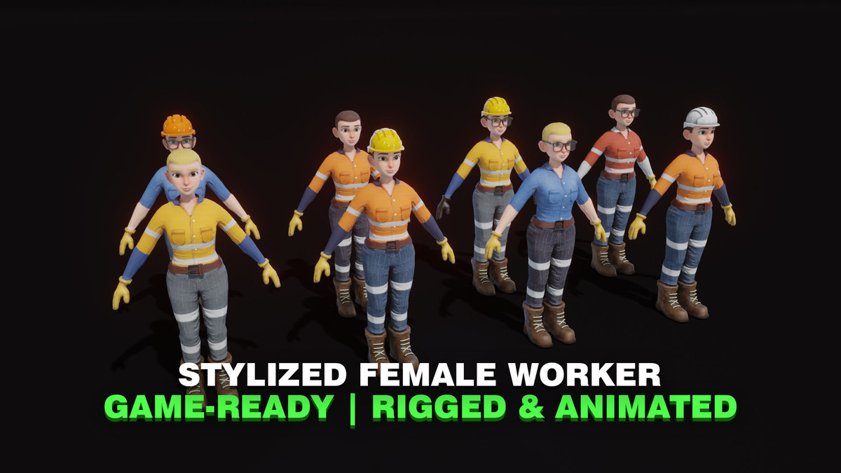 Stylized Female Worker 3D Model – Animated & Customizable