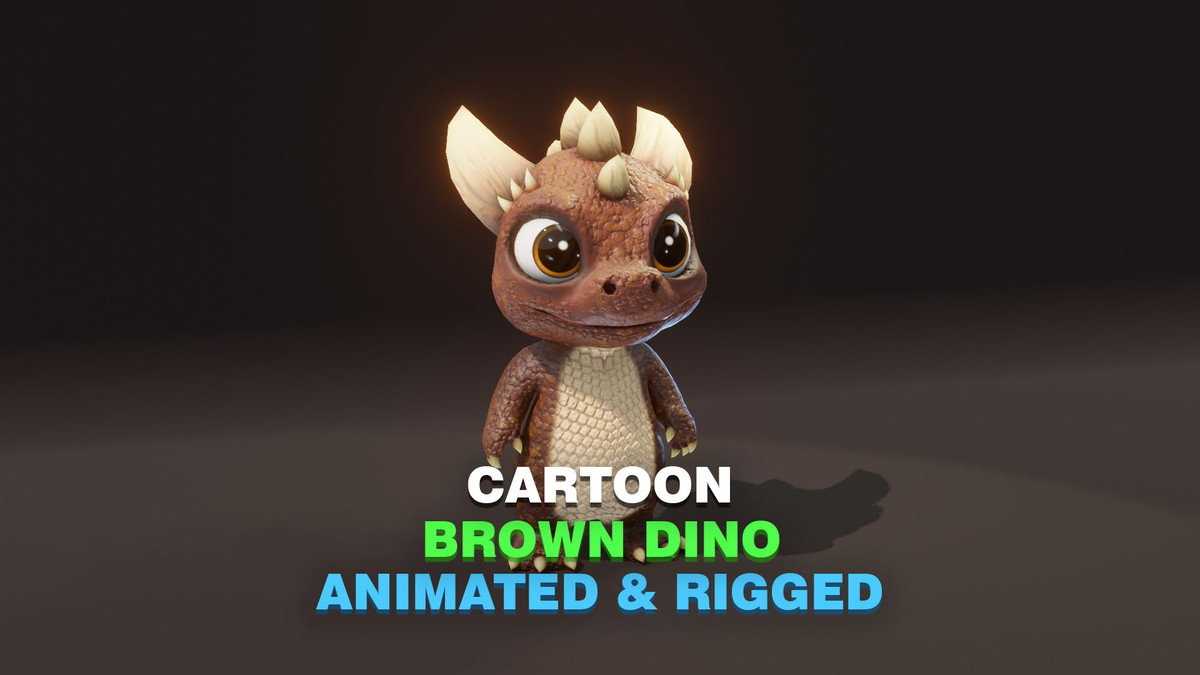 Cartoon Brown Dinosaur 3D Model – Animated Character