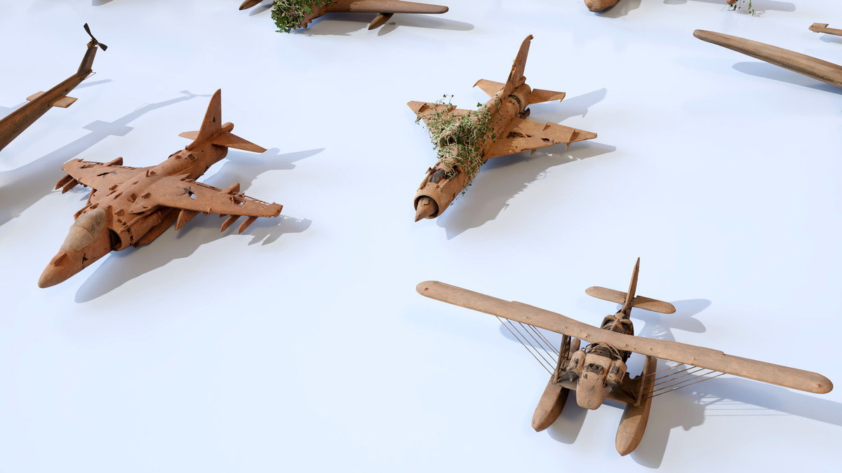 Old Abandoned Junk Rusty Aircraft and Helicopter Set 3d Game Ready Modular Props