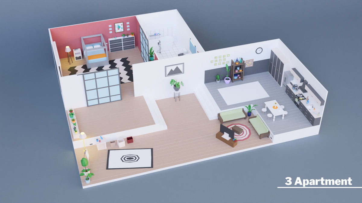 Low Poly Apartments Interiors Pack