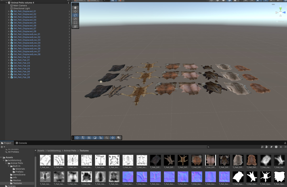 Animal pelts volume 4: giraffe, wolf, stag, reindeer, sheep, bull, bison 4k