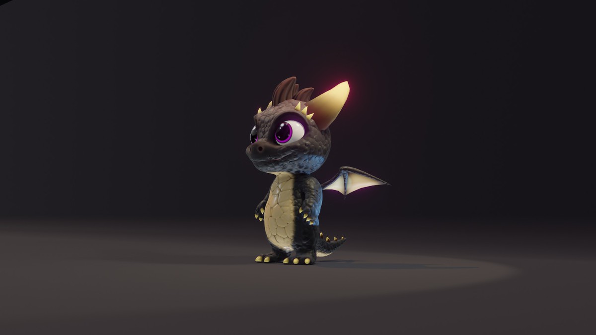 Cartoon Black Baby Dragon 3D Model (Low-Poly, Game-Ready, Animated, Built-In)