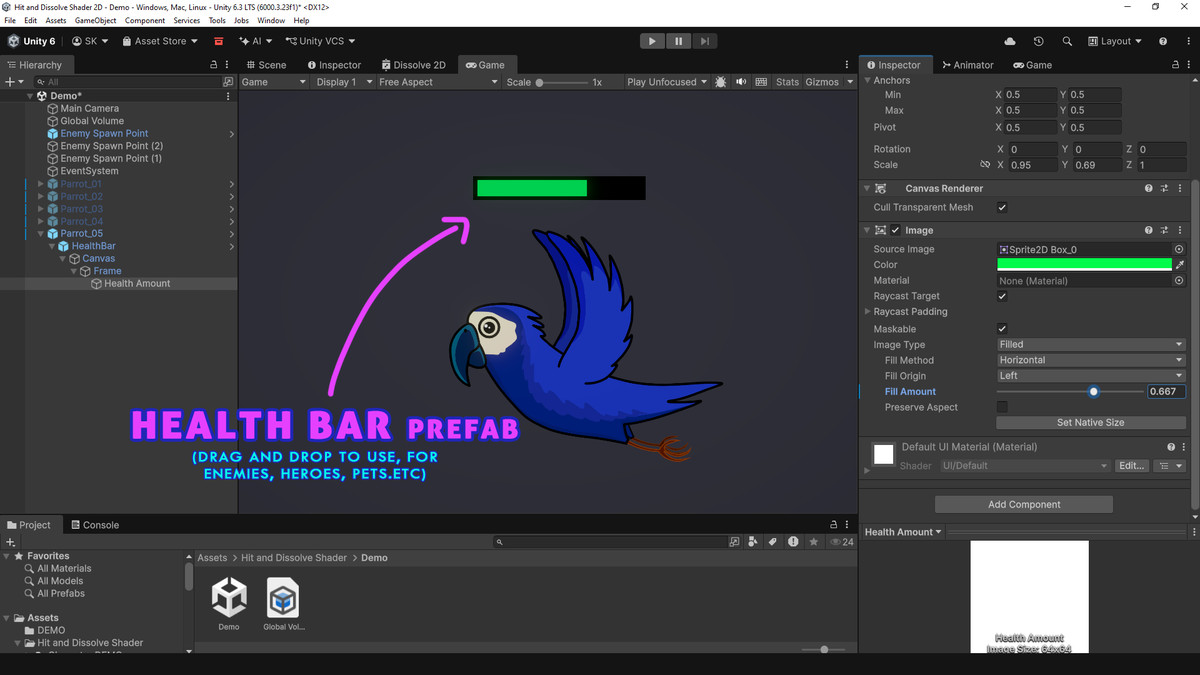 Hit and Dissolve 2D Shader & System
