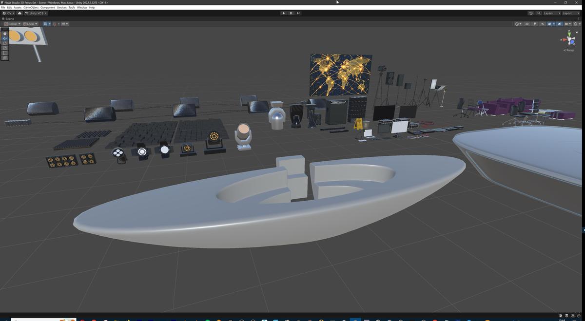 News Studio 3D Props Set - Broadcast Desks, Studio Lights, Furniture for VR