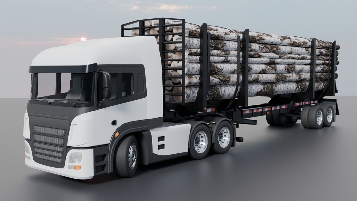 Realistic Logging Truck Pack – Semi Truck + Timber Trailer + 4 Wood Variants