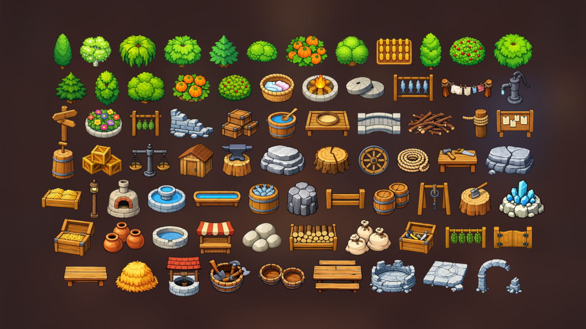 Village Builder Environment Pack City Farm Props, Nature and Town Assets