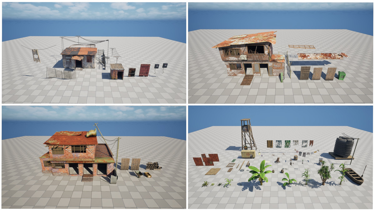 Modular Slum City Wasteland Village with Enterable Interior