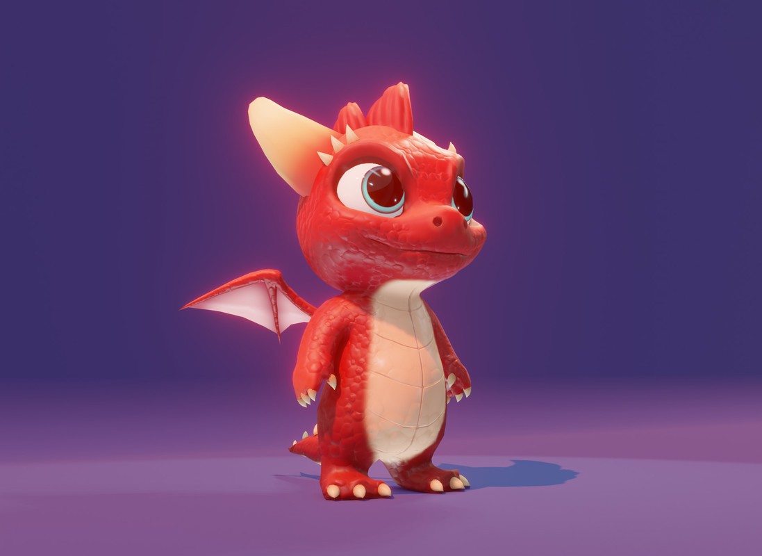 Cartoon Red Baby Dragon 3D Model & 5 Music Tracks & 36 Sound Effects (Built-in)