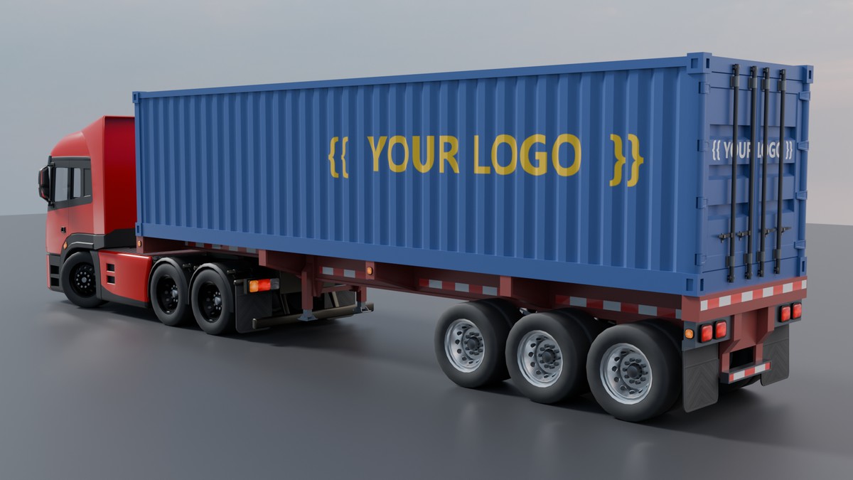 European Semi Truck + Container Trailer | Custom Logo, Openable Doors, Interior