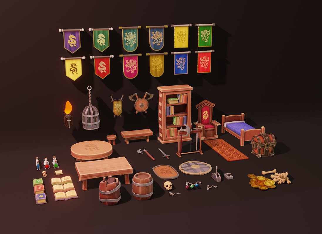 Stylized Fantasy Interiors – Low Poly 3D Props Pack (Built-in)