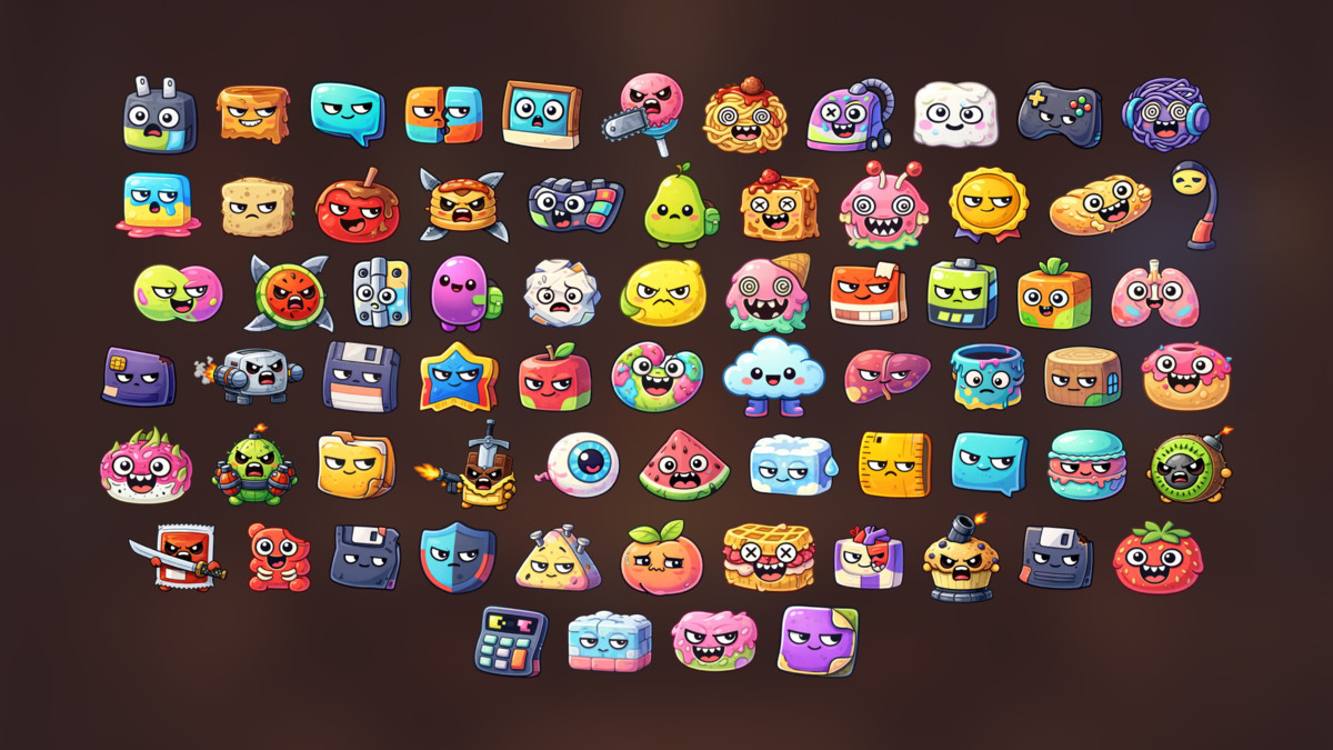 Angry Cute Food Enemies Object Monsters Hero Icons Pack for Casual Action Games