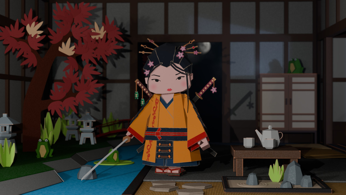 Samurai Realm : Chibi papercraft Japan feudal Asset pack