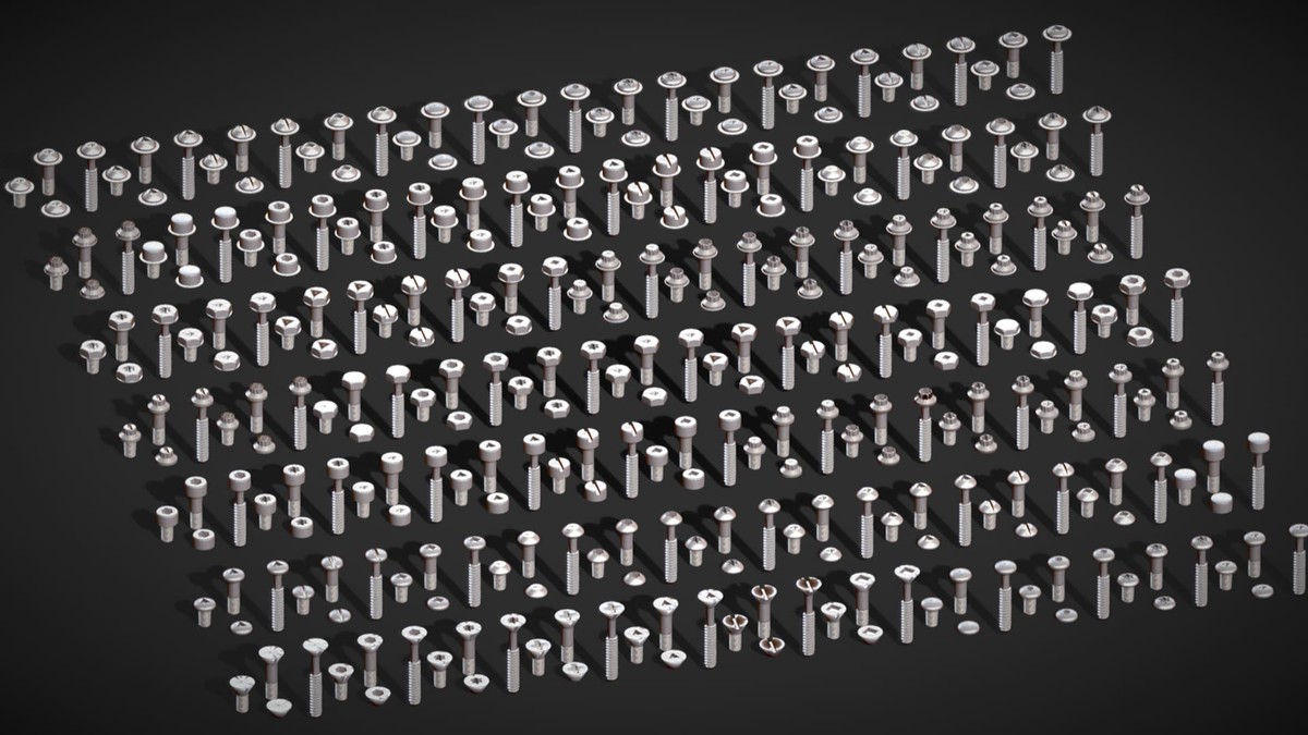 308 Bolt Screw & Head Pack - Low Poly Realistic Kitbash - Industrial Props Set