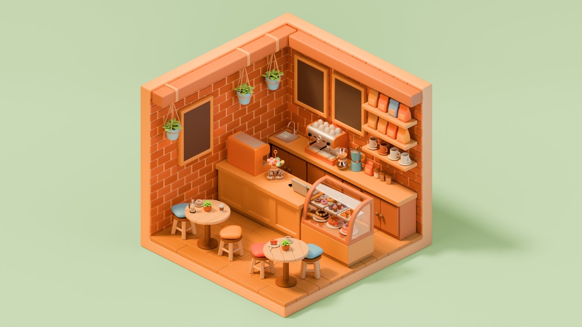 Cozy Coffee Shop Interior Props & Modular Parts