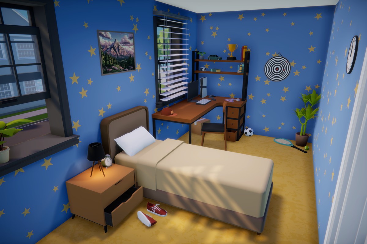 Low Poly Cartoon House Interior & Exterior