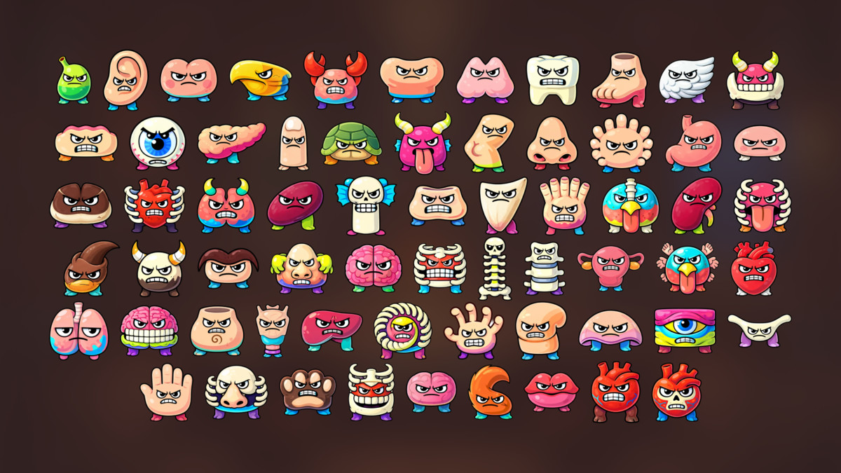 Cartoon Anatomy Monsters and Body Parts Characters Pack RPG Action Casual Games