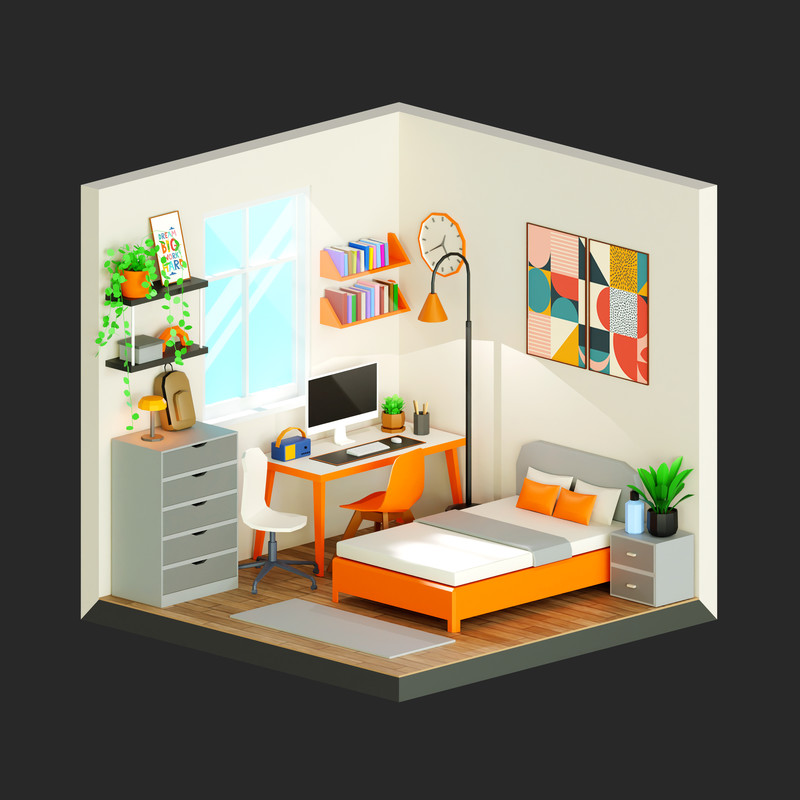 Interior 1 Low-poly 3D models Pack