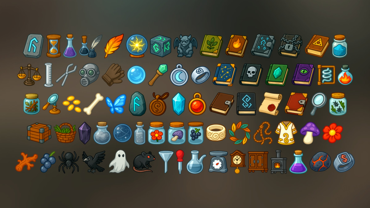 Magic Alchemy Icons Fantasy RPG Items Pack for Adventure and Mobile Games