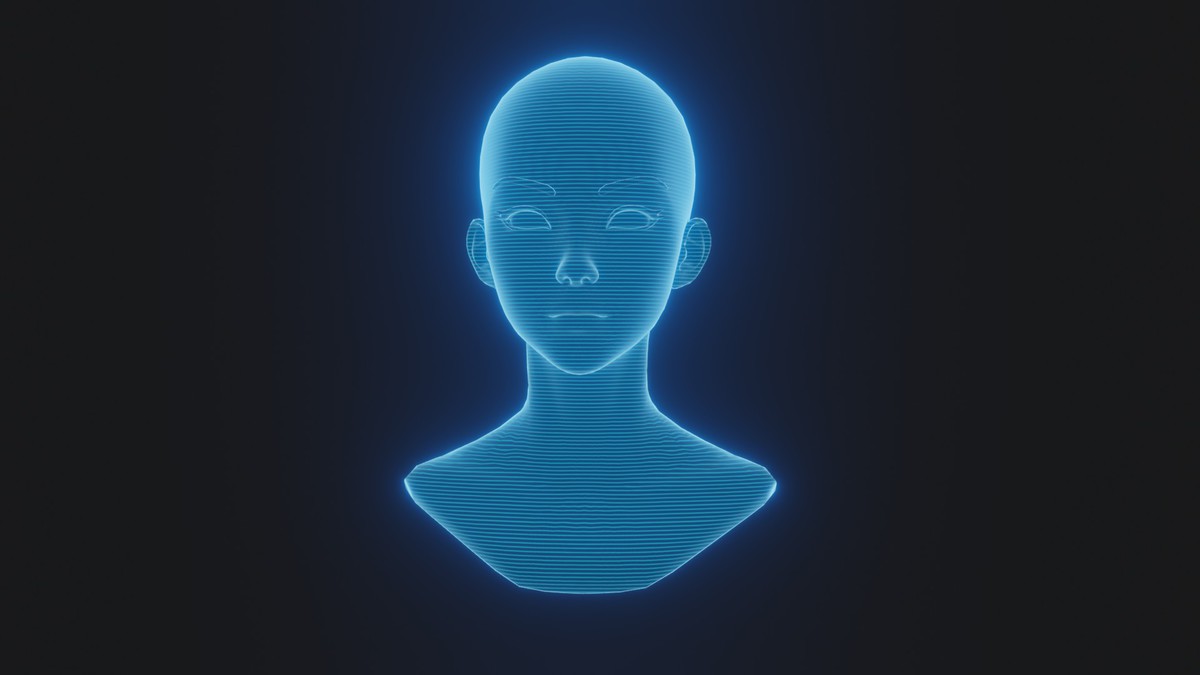 Anime Human Hologram Heads 3D Model Rigged with Facial Expressions