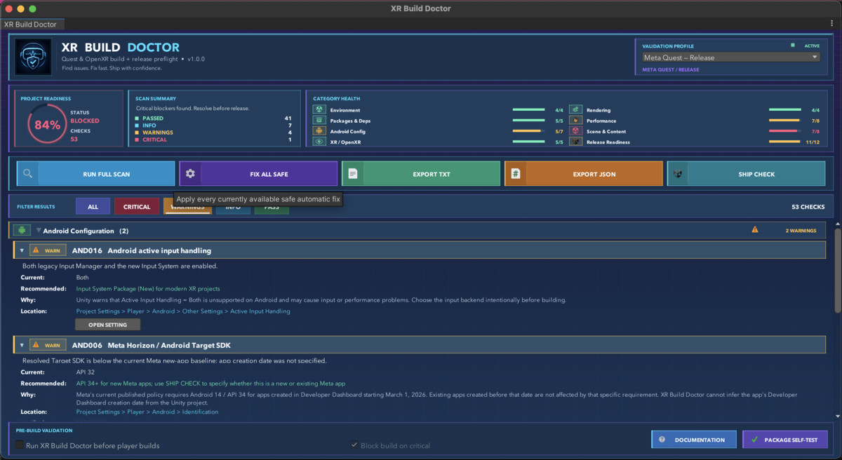 XR Build Doctor - Quest & OpenXR Build + Release Preflight