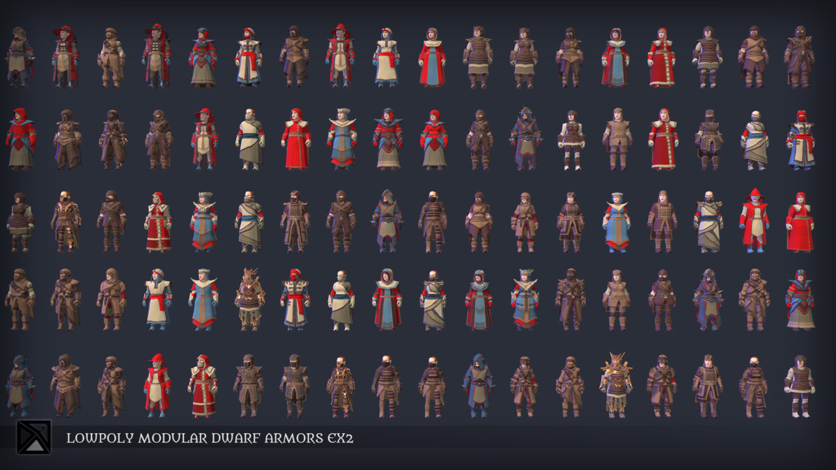 Lowpoly Dwarfs Modular Armors Ex2 - MEDIEVAL FANTASY SERIES