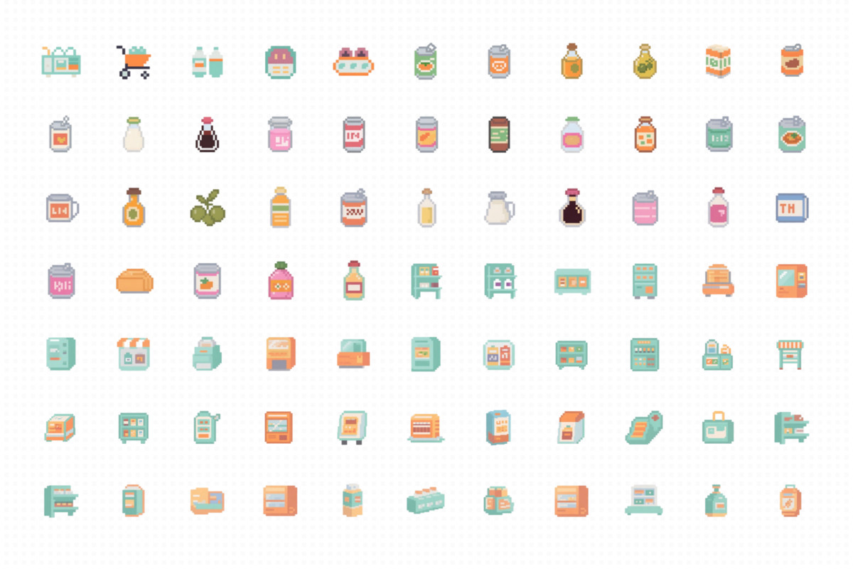 Cute Pixel Food and Shopping Icon Pack