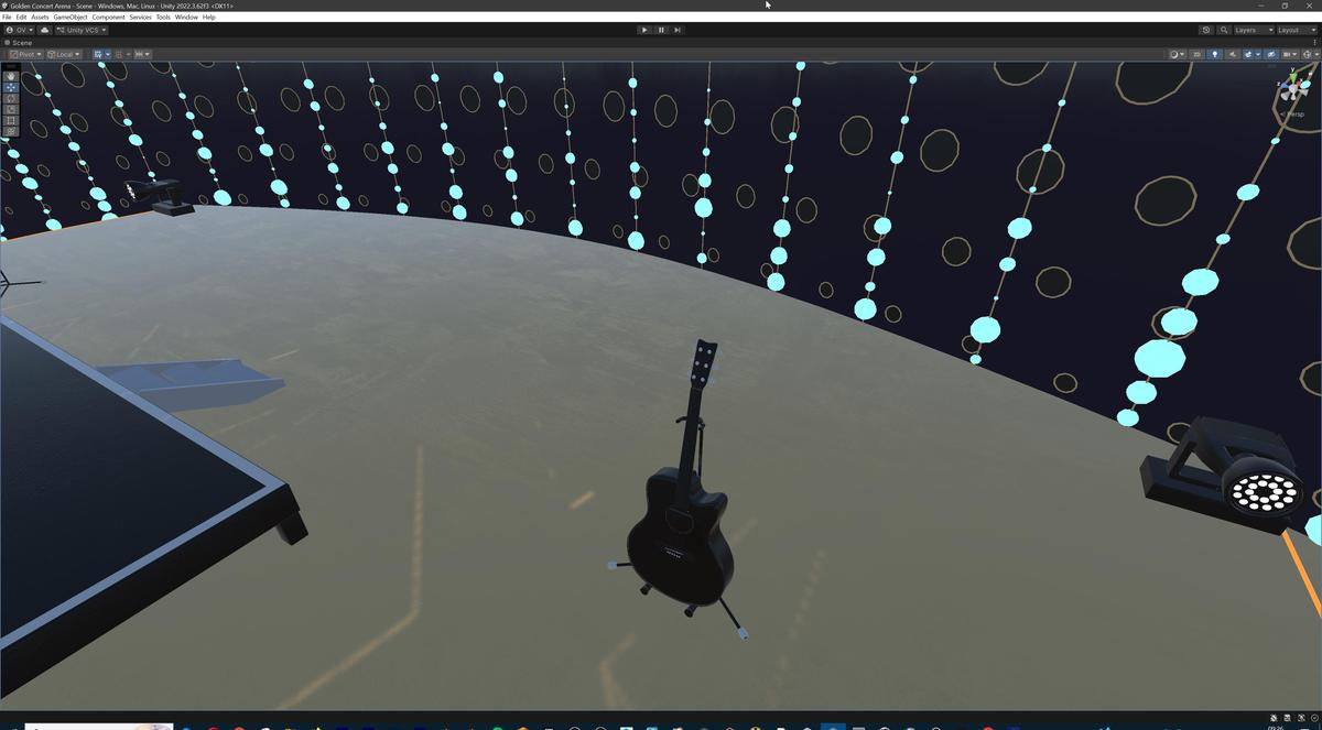 Golden Concert Arena Stadium 3D Model - Futuristic Environment with Stage, Props