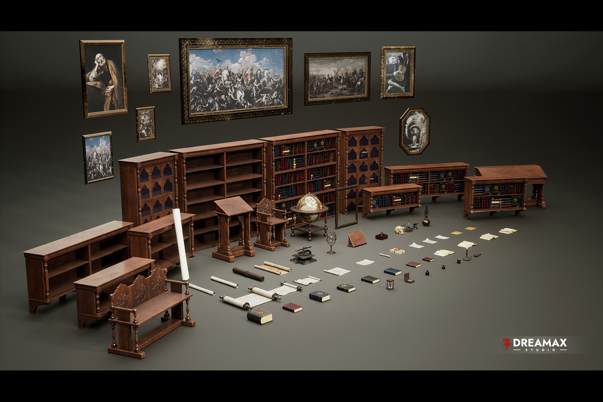 Medieval & Fantasy Library - Complete Scholar's Props Pack | Books, Scrolls
