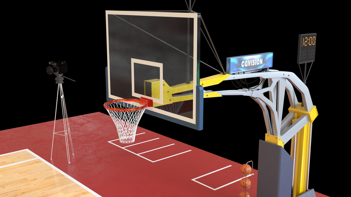 Basketball Court Set with Backboard, Hoop, Parquet, Balls, Digital Timer, Screen