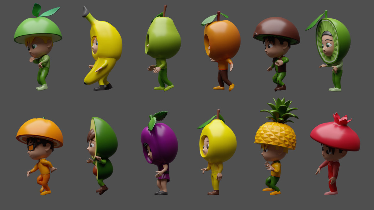 Cartoon kids 3 03 in fruit costumes