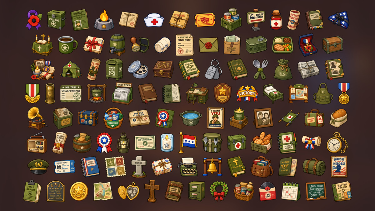 Wartime Military Records Supplies Morale Support Icons Pack