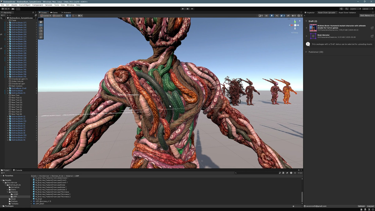 Biolines Brute: Humanoid mutant character with ultimate shader for horror games