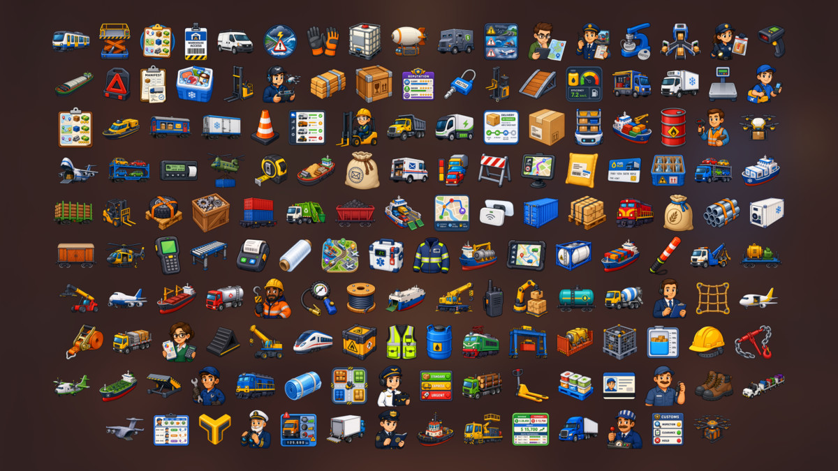 Cargo Logistics Supply Chain Warehouse Transport Fleet Icons Pack