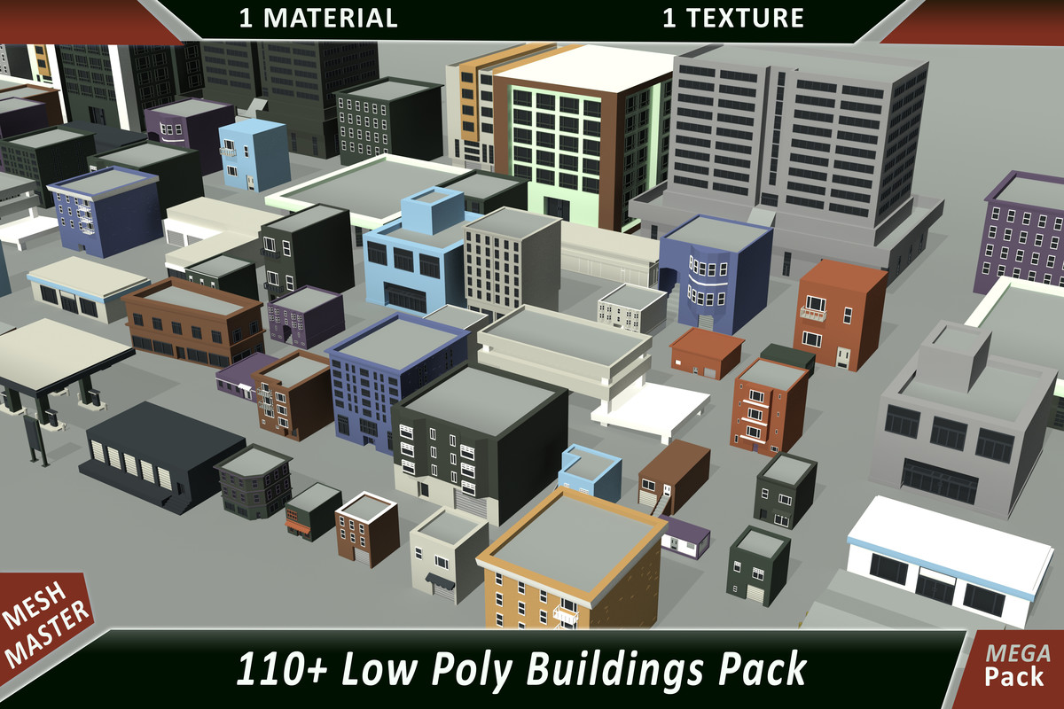 110+ low poly buildings pack