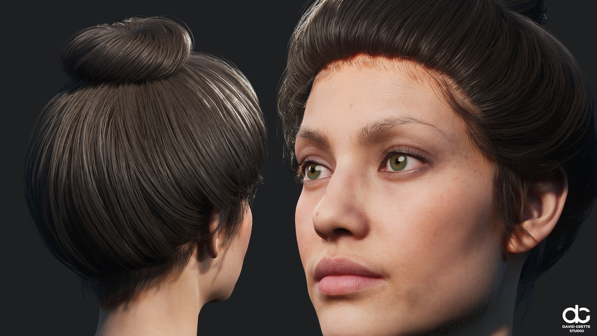 Realistic female hairstyles, pack #1 | Rigged hair, game-ready, low-poly