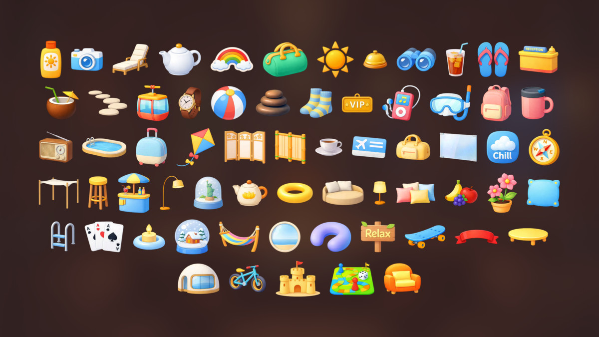 Relax Travel Lifestyle Inventory Icon Pack Games and UI