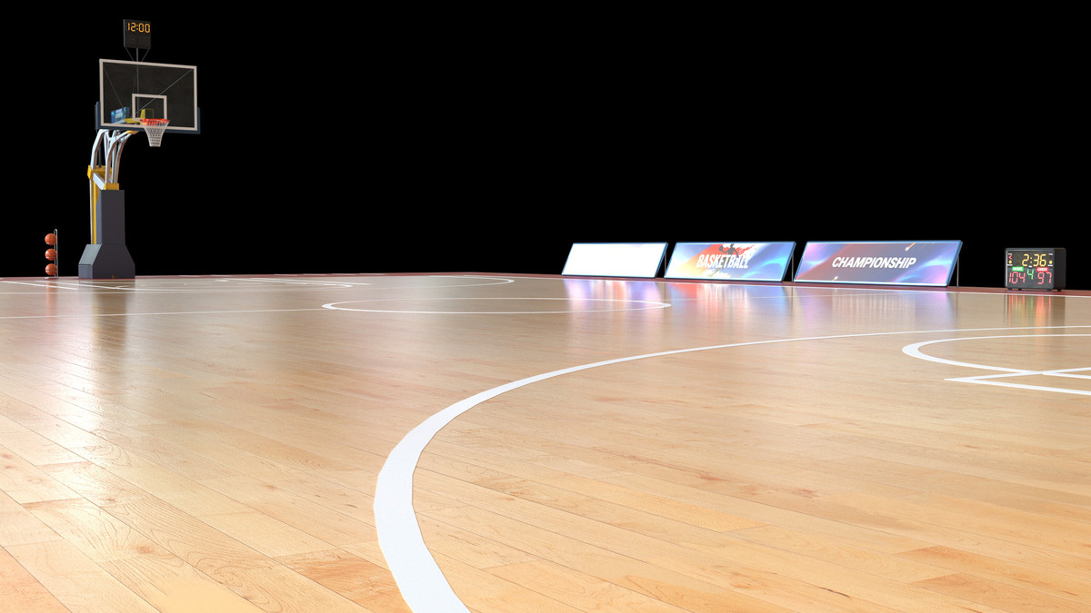 Basketball Court Set with Backboard, Hoop, Parquet, Balls, Digital Timer, Screen