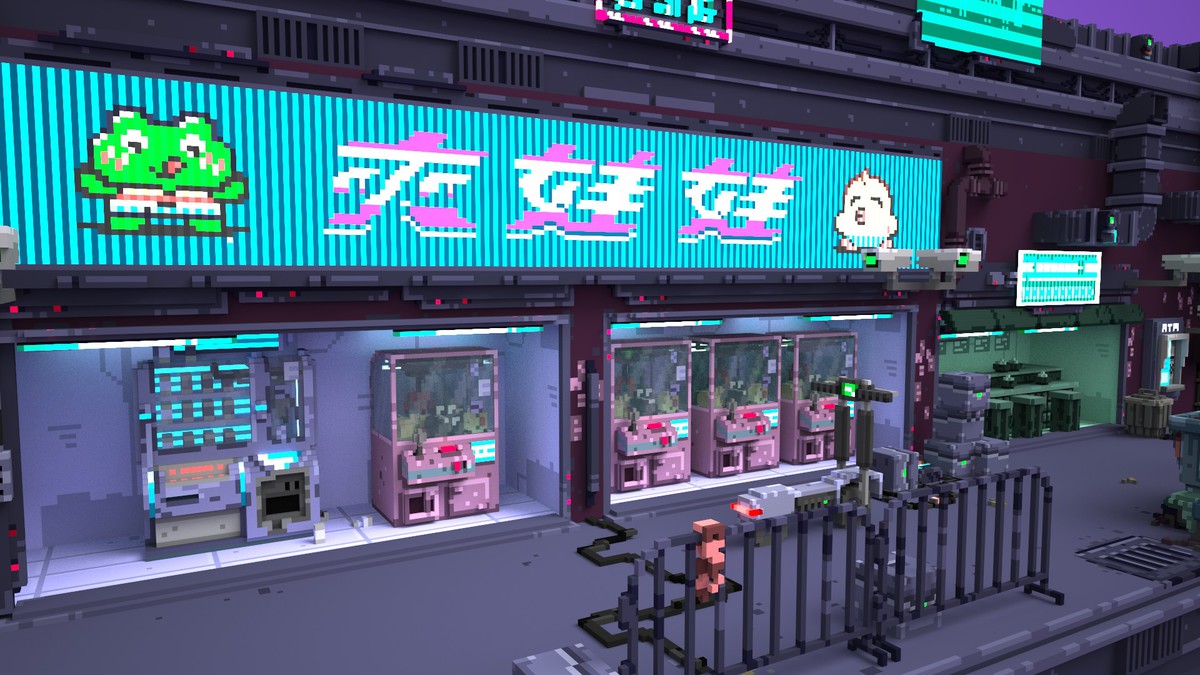 Voxel Cyberpunk Streets - 3D pixel art - monogon