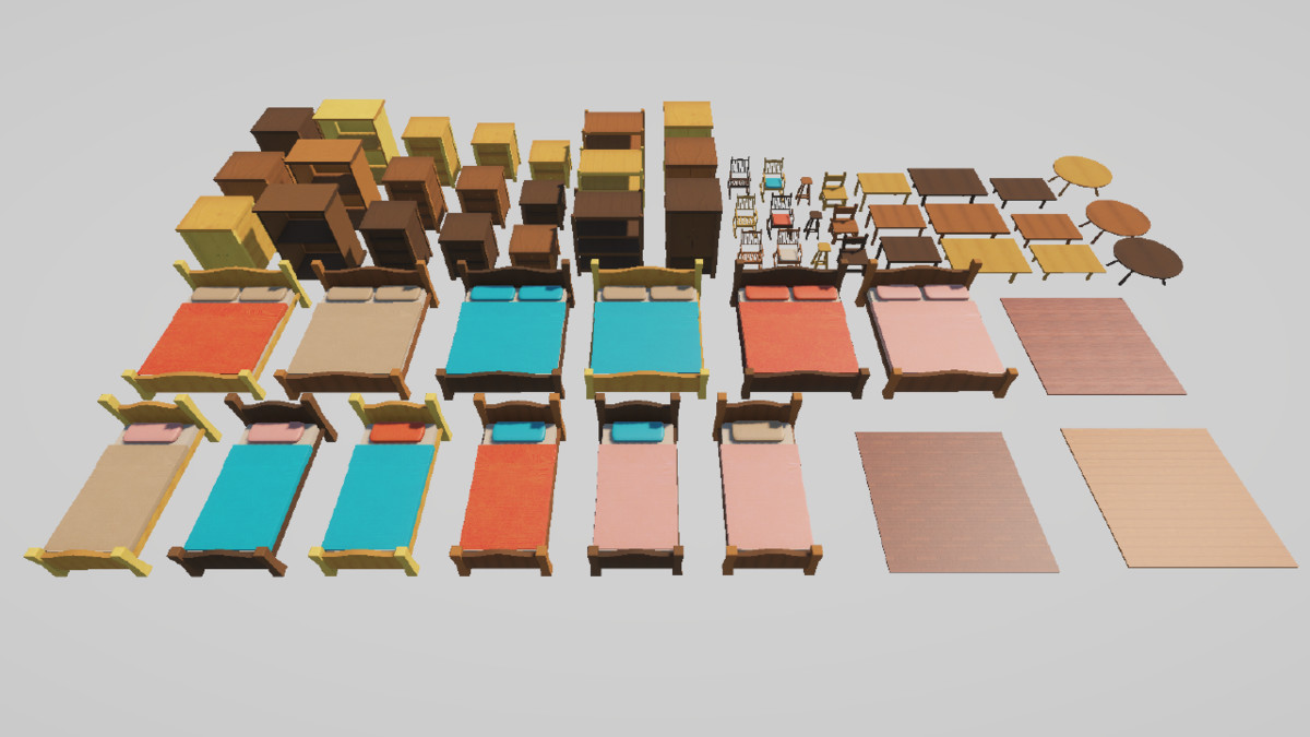 Low-Poly Furniture Kit – Stylized Wooden Set