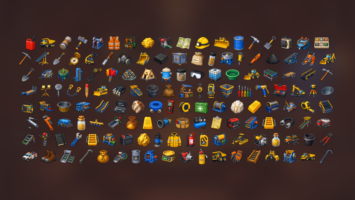 Mining Industry Quarry Excavation Heavy Machinery Equipment Icons Pack