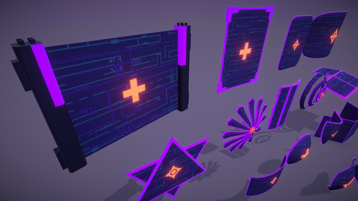 Cyber Neon Defense Shields 3D