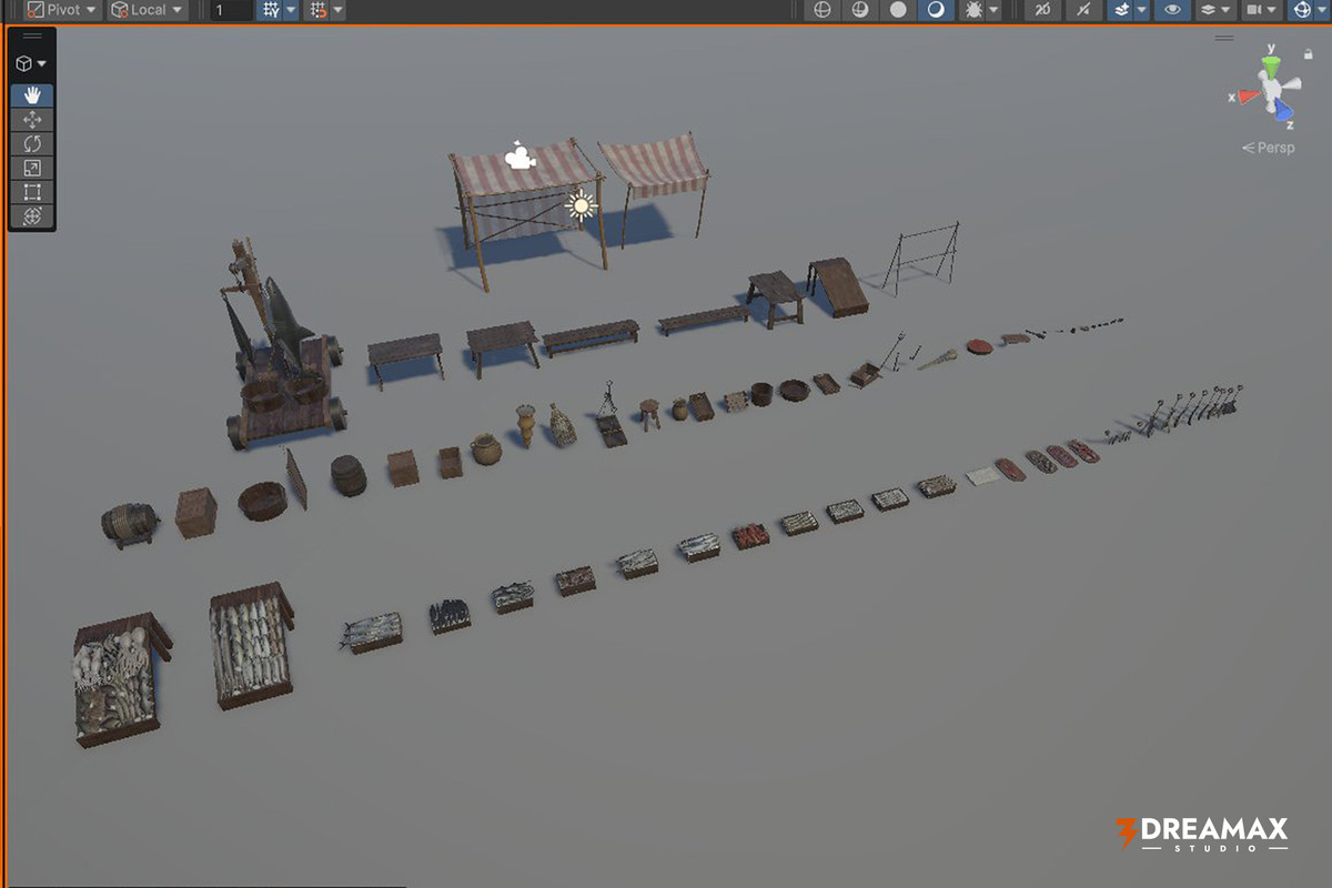 Medieval Fish Market Stalls & Seafood Display Props Pack Vol. 1