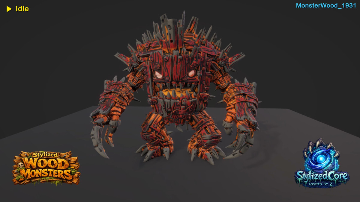 Monster Wood Pack – 4 Stylized Animated Creatures (LOD + Skins)