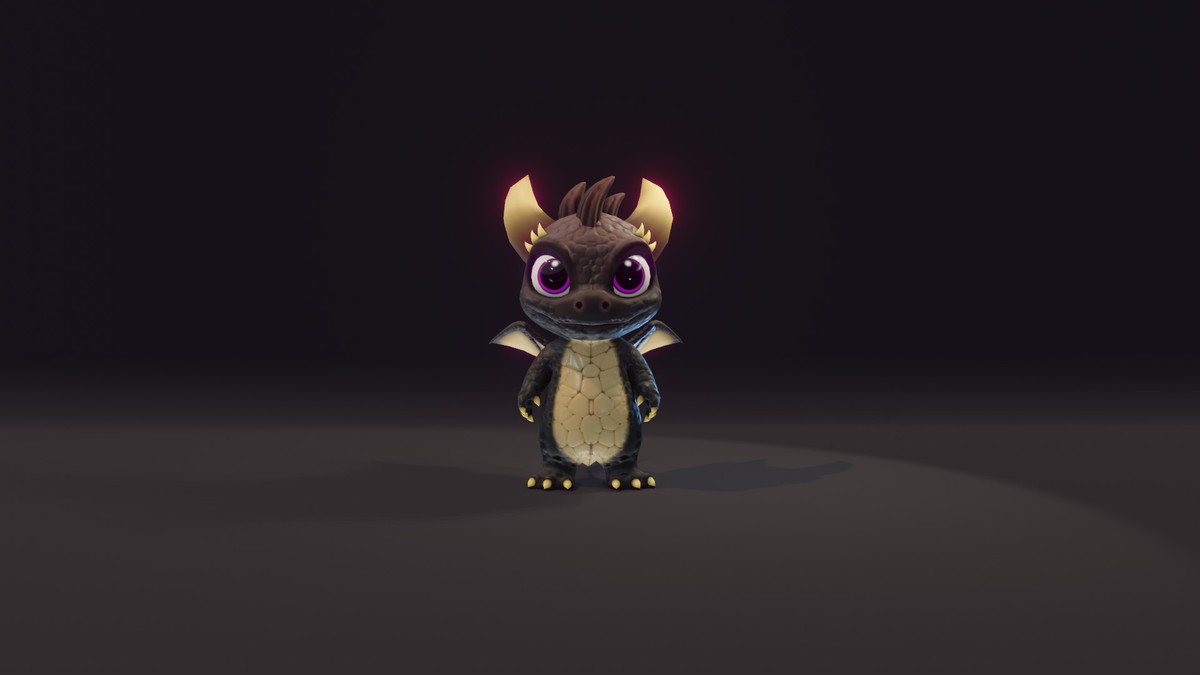 Cartoon Black Baby Dragon 3D Model (Low-Poly, Game-Ready, Animated, Built-In)