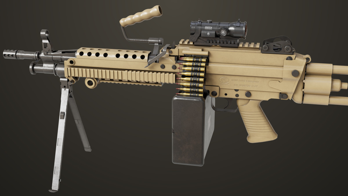 Machine Gun Sandal and Black Ammo Box URP HDRP Textures