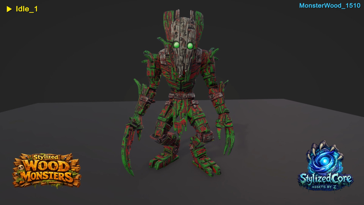 Monster Wood Pack – 4 Stylized Animated Creatures (LOD + Skins)