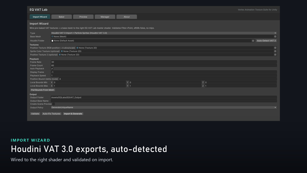 EQ VAT Lab — Vertex Animation Texture Baker & Player (URP)