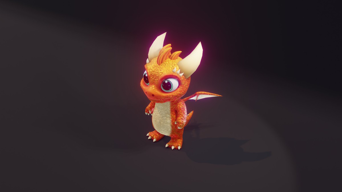 Cartoon Orange Baby Dragon 3D Model (Low-Poly, Game-Ready, Animated, Built-In)